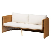 bali & pari Natural Rattan Sofa with Cushion - Handwoven 3-Seater Couch