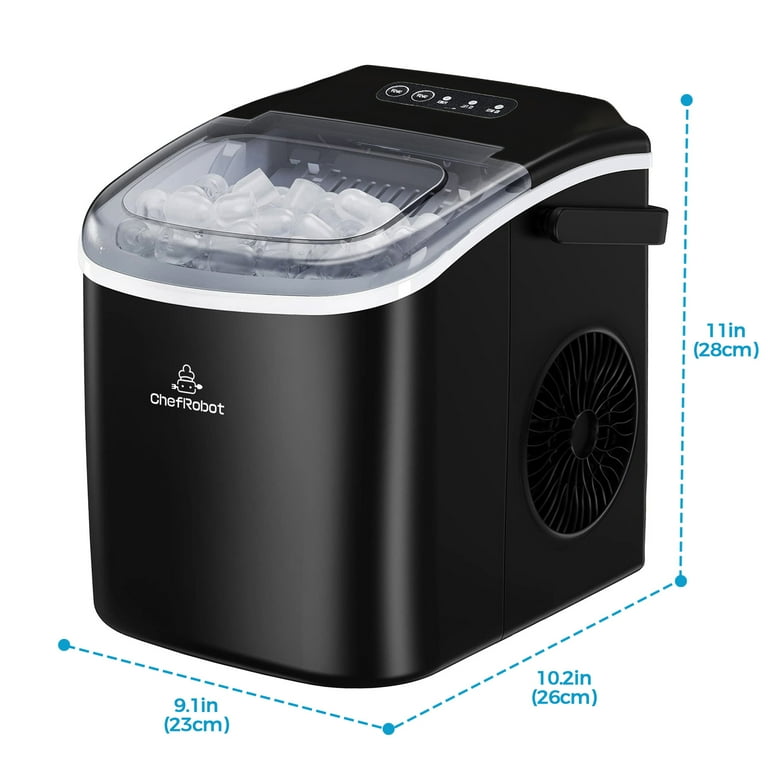 ChefRobot Ice Maker Countertop Self Cleaning Ice Maker with Ice Scoop and Basket Make 26.5 lbs Ice in 24 Hrs 9 Ice Cubes Ready in 6 8 Mins Black
