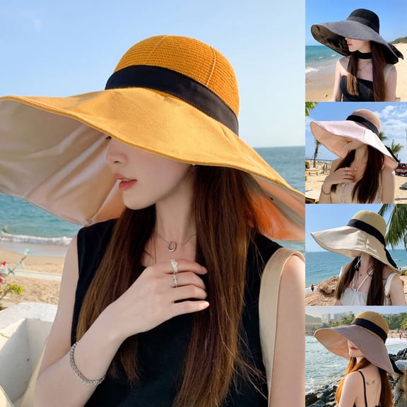 Kcolen Sun Hat for Women Wide Brim Stylish Wide Brim Sun Hat for Women with Adjustable Chin Strap and Decorative Bow for Outdoor Travel