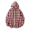 thumbnail image 2 of VgaVtl Big and Tall Mens Shirts Hooded Plaid Long Sleeve Mens Tops Red Workout Loose Cardigan Button Down Collar Shirts,M, 2 of 9