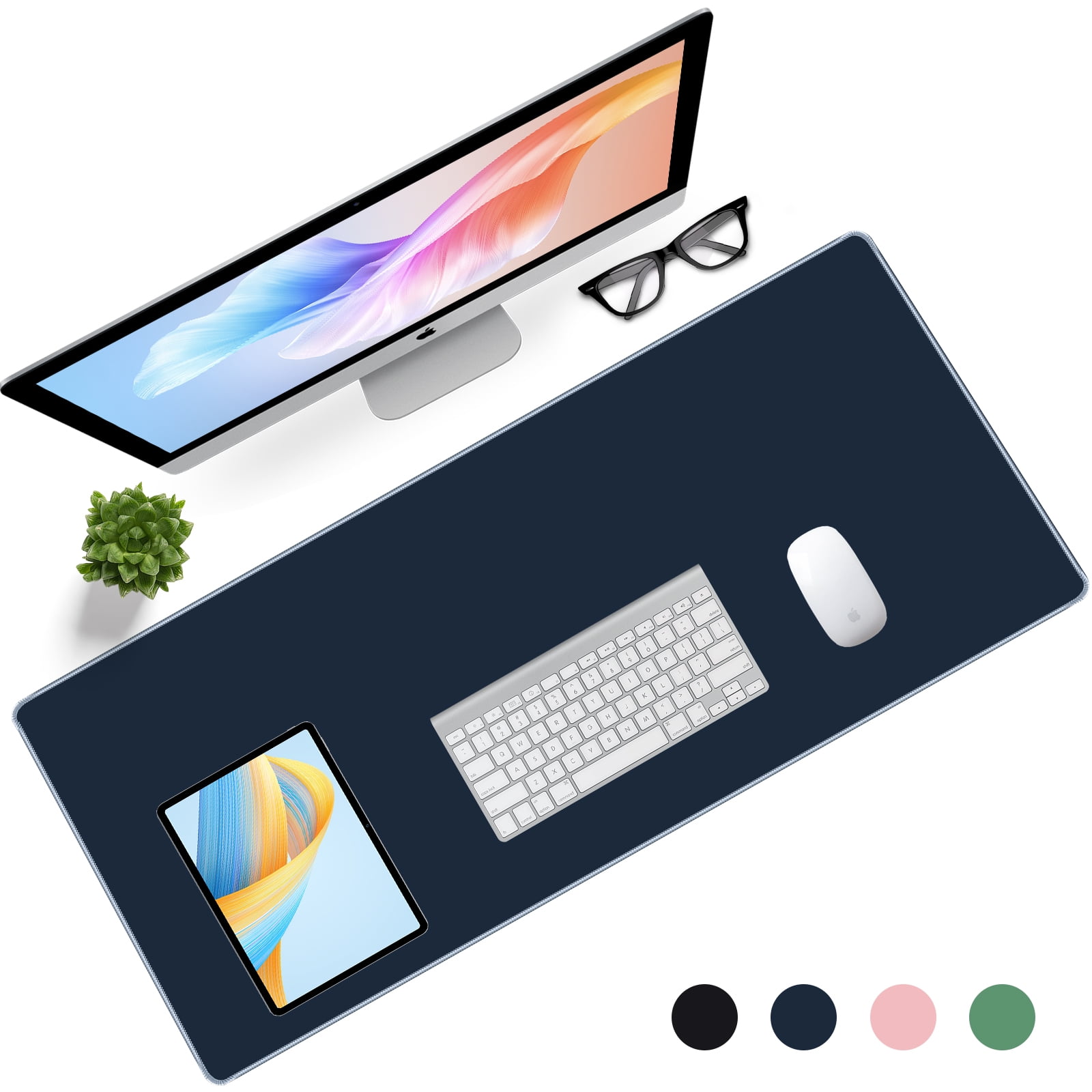 Winsing Premium Office Desk Pad, Large Non-Slip Mouse Pad with Comfort Support for Home and Office, 35.4"x15.7",Navy  blue.