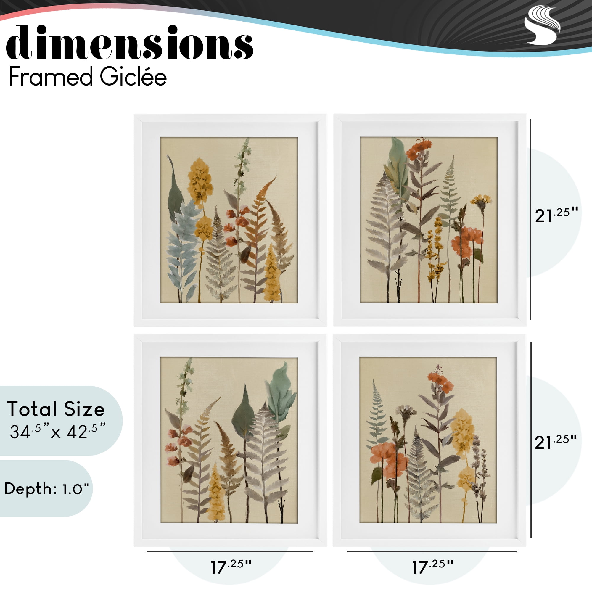 Stupell Industries Wispy Earthy Botanicals 4 Piece White Framed Print Under Glass Set, design by Elizabeth Medley