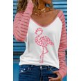 thumbnail image 2 of ABPHQTO Top de mujer de manga larga con malla de rayas y flamenco rosa Floret, 2 of 5