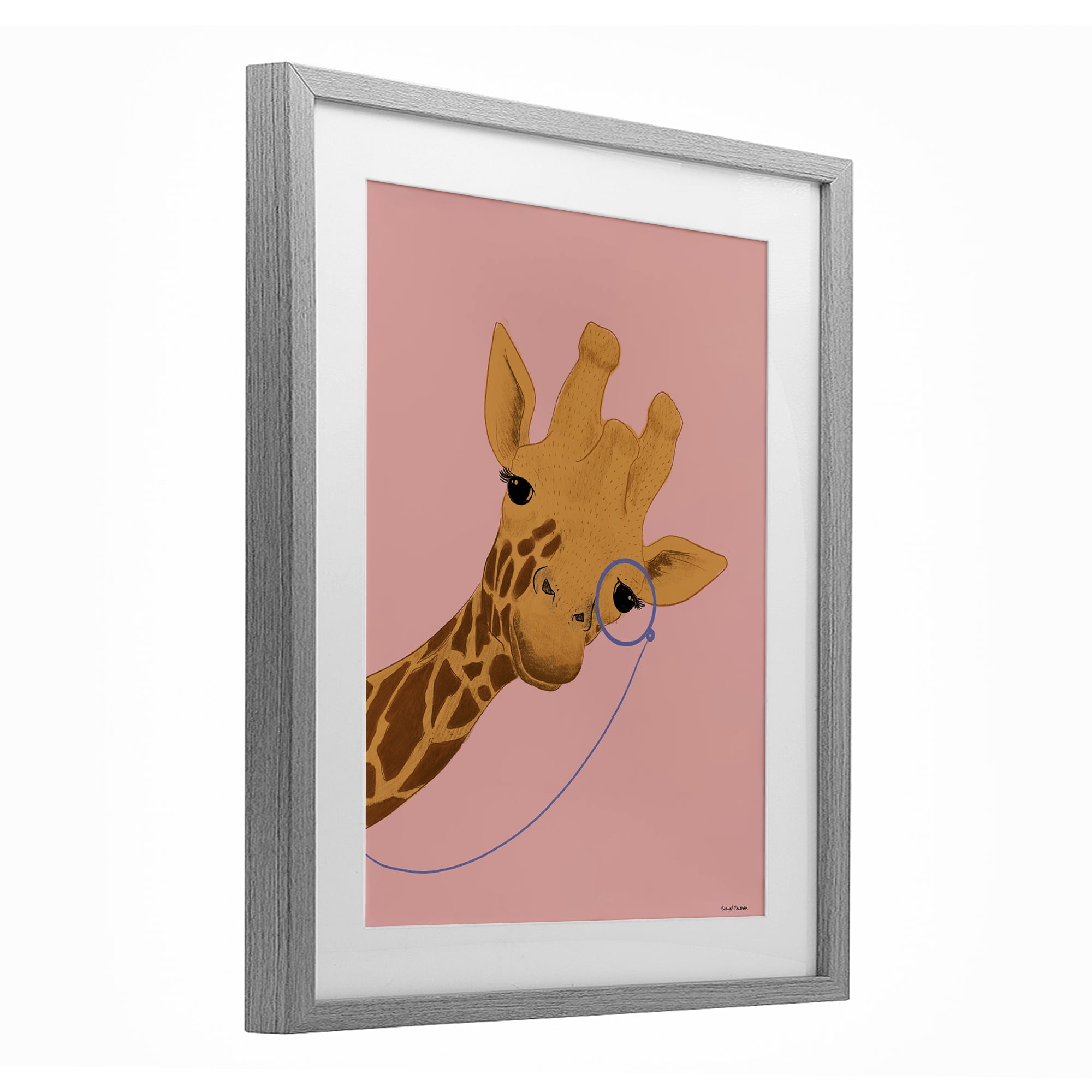 Stupell Industries Playful Giraffe with Monocle Gray Framed Print Under Glass, design by Rachel Nieman