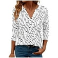 thumbnail image 2 of Jinhomg Fall 3/4 Sleeve Henley Shirt for Women Fashion V-Neck Blouse Loose fit Comfy Pullover Breathable Print Tunic Tops White,S, 2 of 6