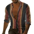 thumbnail image 1 of Camisas Para Hombre Camisa De Hombre Con Cuello A Rayas Street Daily Hebilla Impreso Top De Manga Larga Moda Casual Transpirable (Red, XS), 1 of 5
