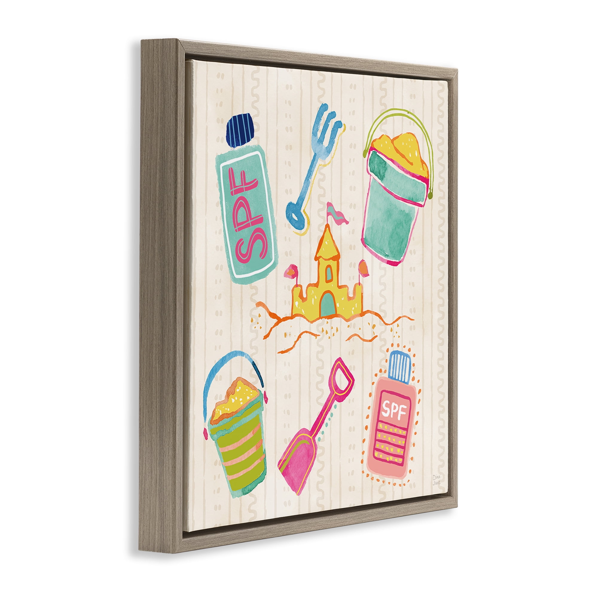 Stupell Industries Fun In The Sun Beach Pails Brown Framed Floater Canvas Wall Art, design by Dina June
