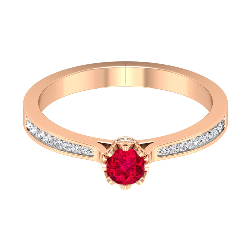 Ruby Heart Crown Cubic Zirconia Ring Women Birthday Jewelry 14K Rose Gold Plated 