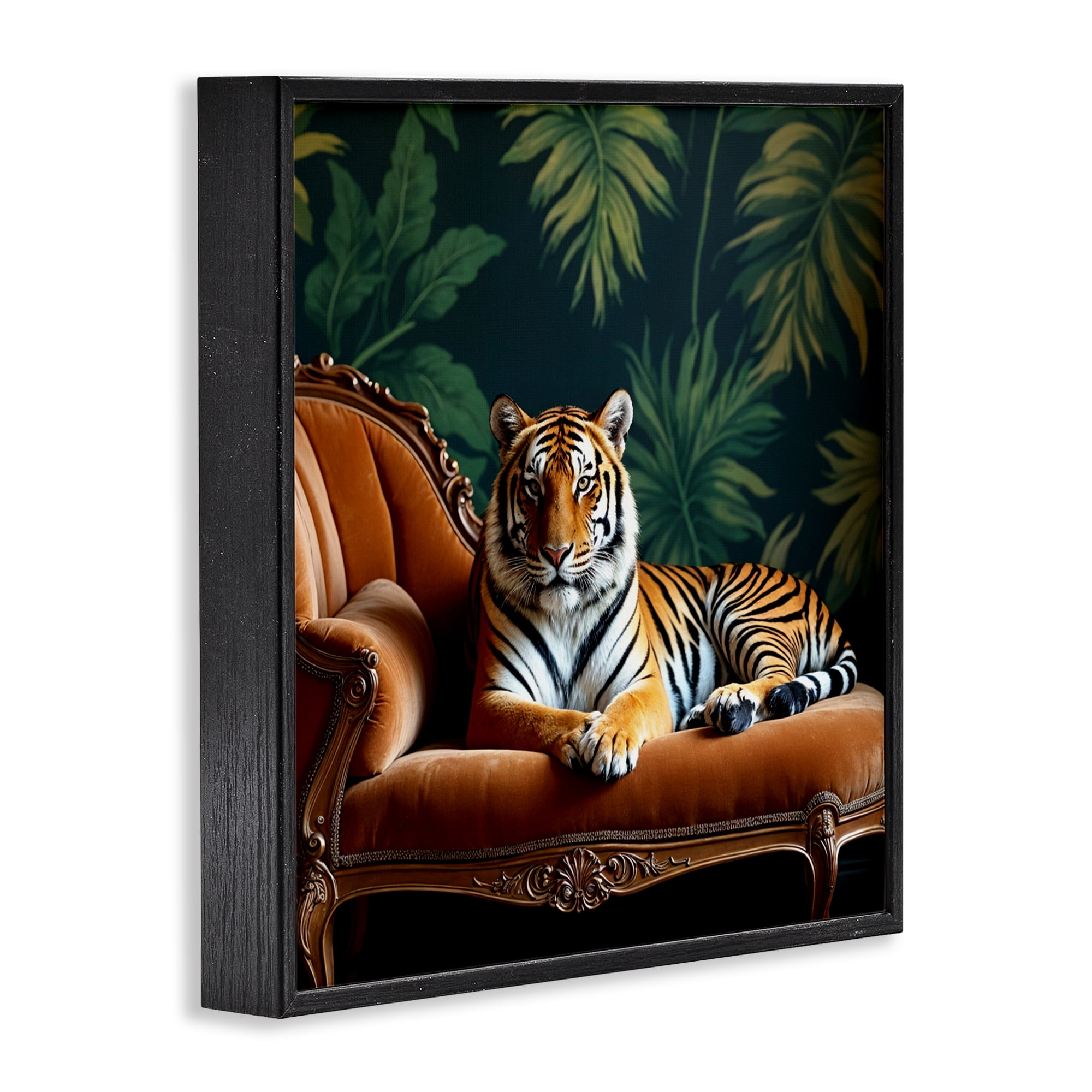 Tiger Lounging on Chaise Black Framed Giclee Art, design by Lettered and Lined