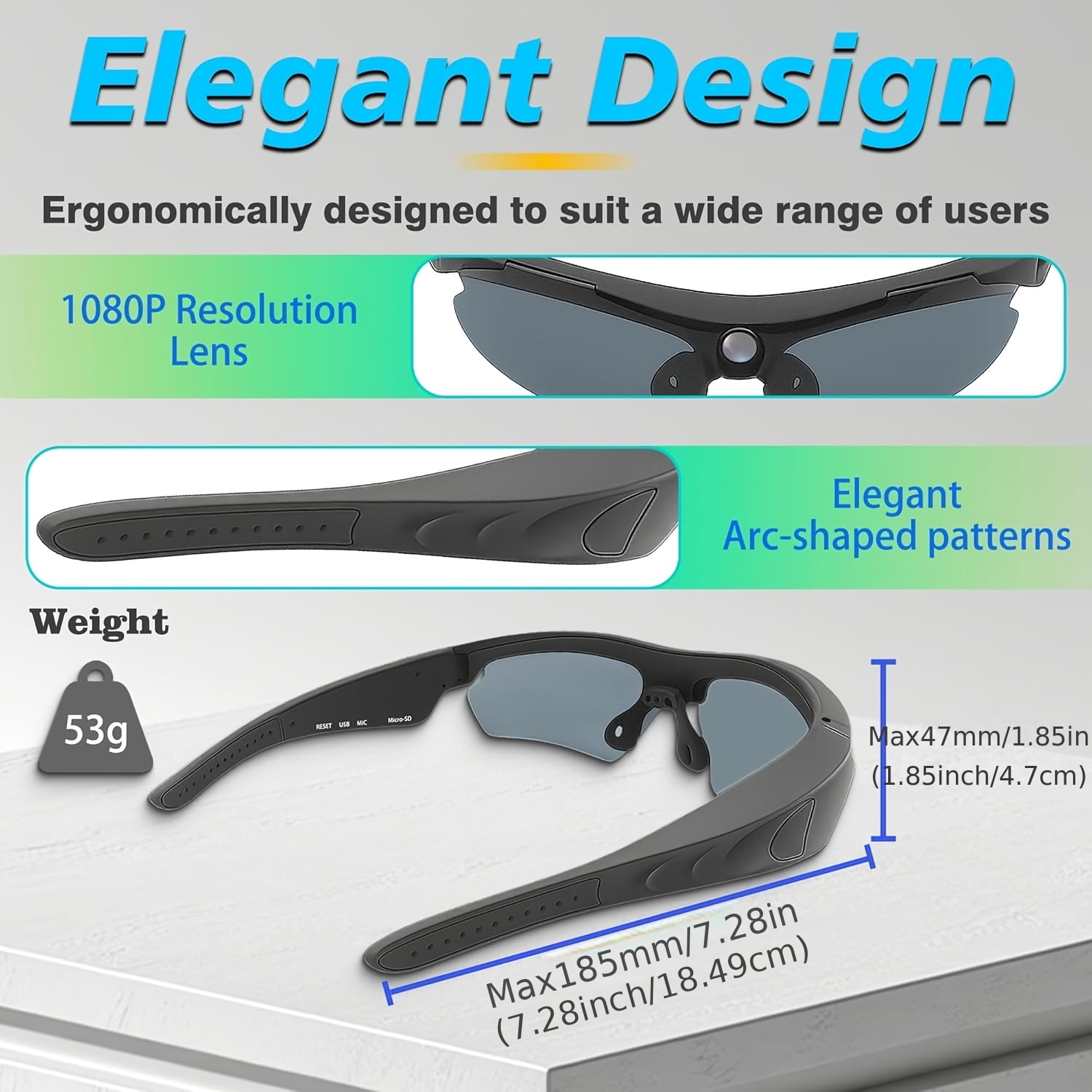1080P HD Video Glasses, Camera Glasses, Smart Glasses, Wide-angle 120 ° Camera, Body Camera, Cycling, Bicycle, With 64GB Storage Card, The Perfect Gift For All Kinds Of Festivals!