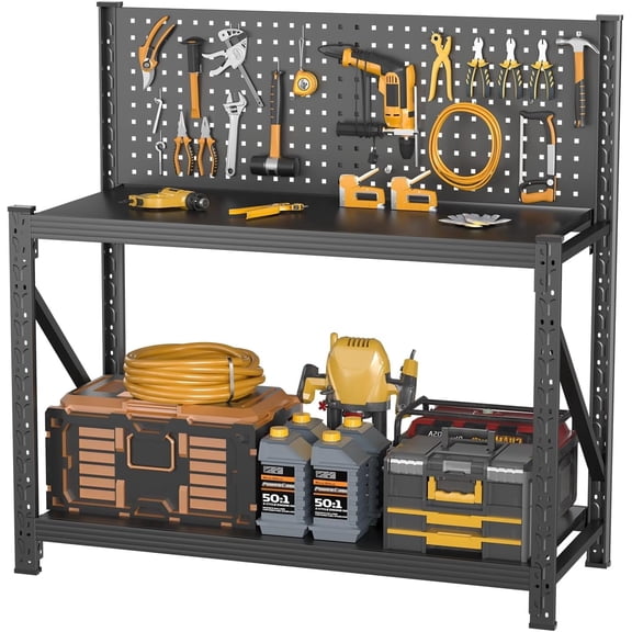 Work Bench with Pegboard,Heavy Duty Workbench Adjustable Shelves,Tool Cart,Work Table for Garage Warehouse47.2 H*47.09" W*19" D