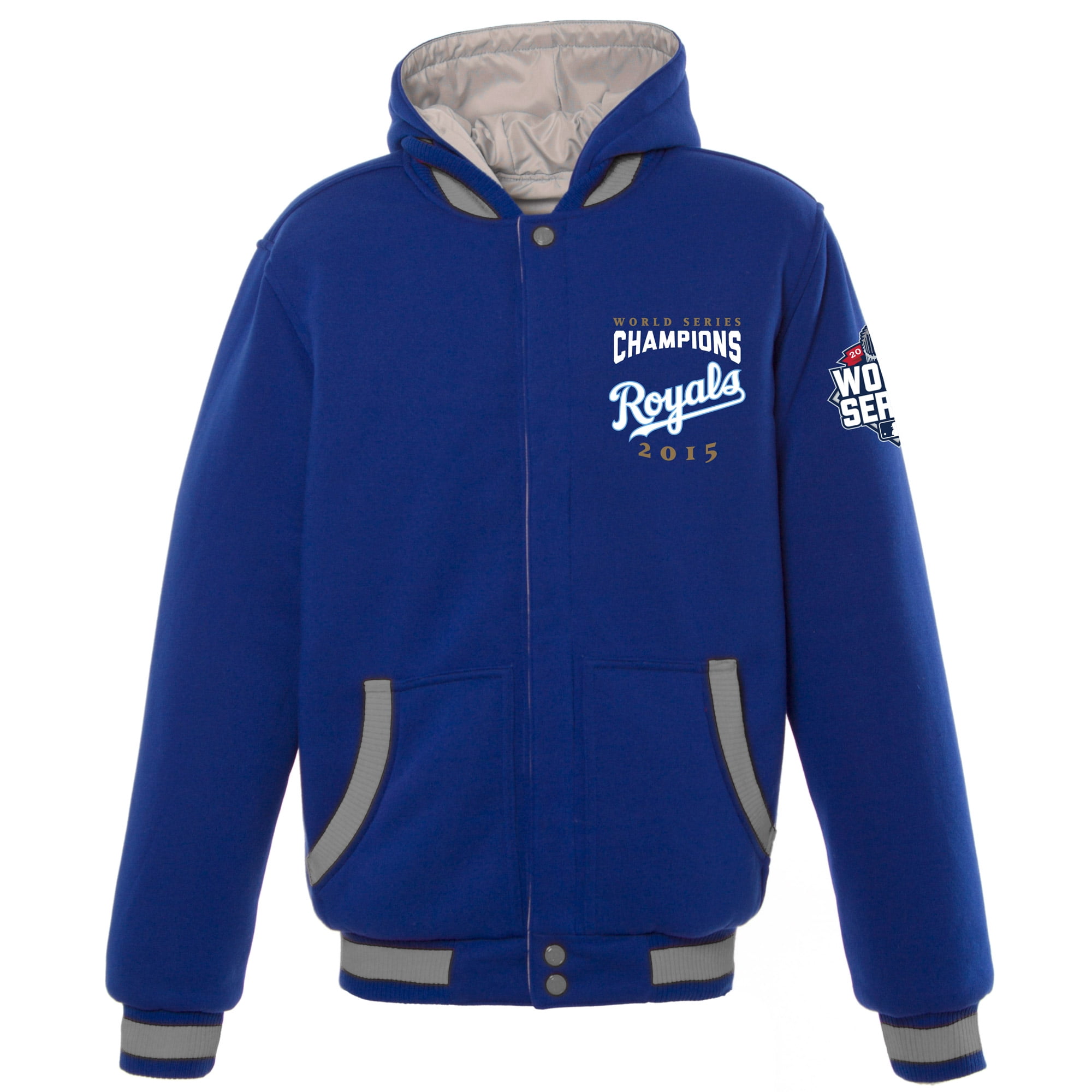 Men's JH Design Royal Kansas City Royals 2015 World Series Champions Reversible Fleece Hooded Jacket by JH Design Group