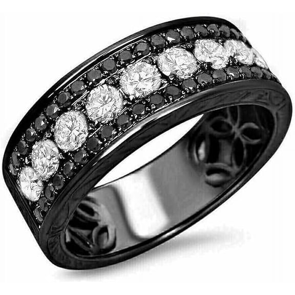 beryl_creation 925 Sterling Silver 1.80 Ct Round Cut White & Black Diamond Wedding Engagement For Men's Band Pinky Ring 14K Black Gold Plated -5.5