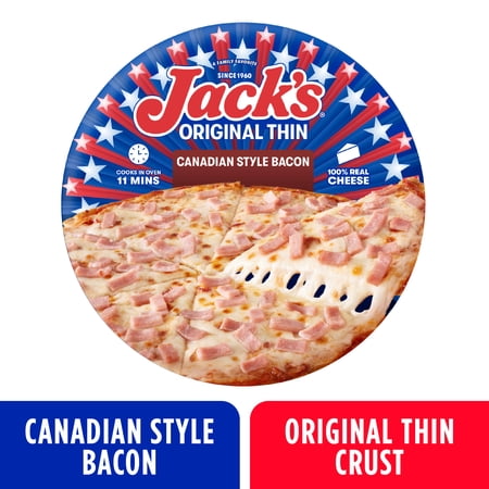 Jack's Frozen Meat Pizza, Canadian Bacon and Cheese, Original Thin Crust Pizza for Grilling, 14.9 oz (Frozen)