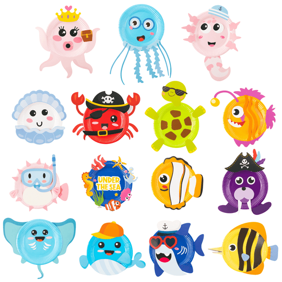 32 Pieces Ocean Paper Plate for DIY Decorations, Multi-coloured Dinner Plate Sea Creature Pattern Cardstock for Party Supplies