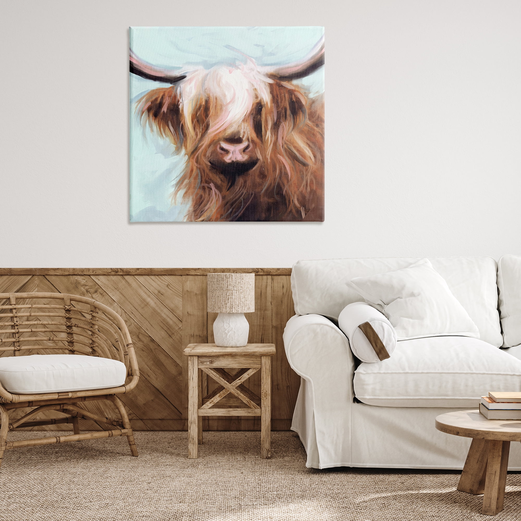Stupell Industries Long Haired Cattle Portrait Animals & Insects Painting Gallery Wrapped Canvas Art Print Wall Art, 36 x 36