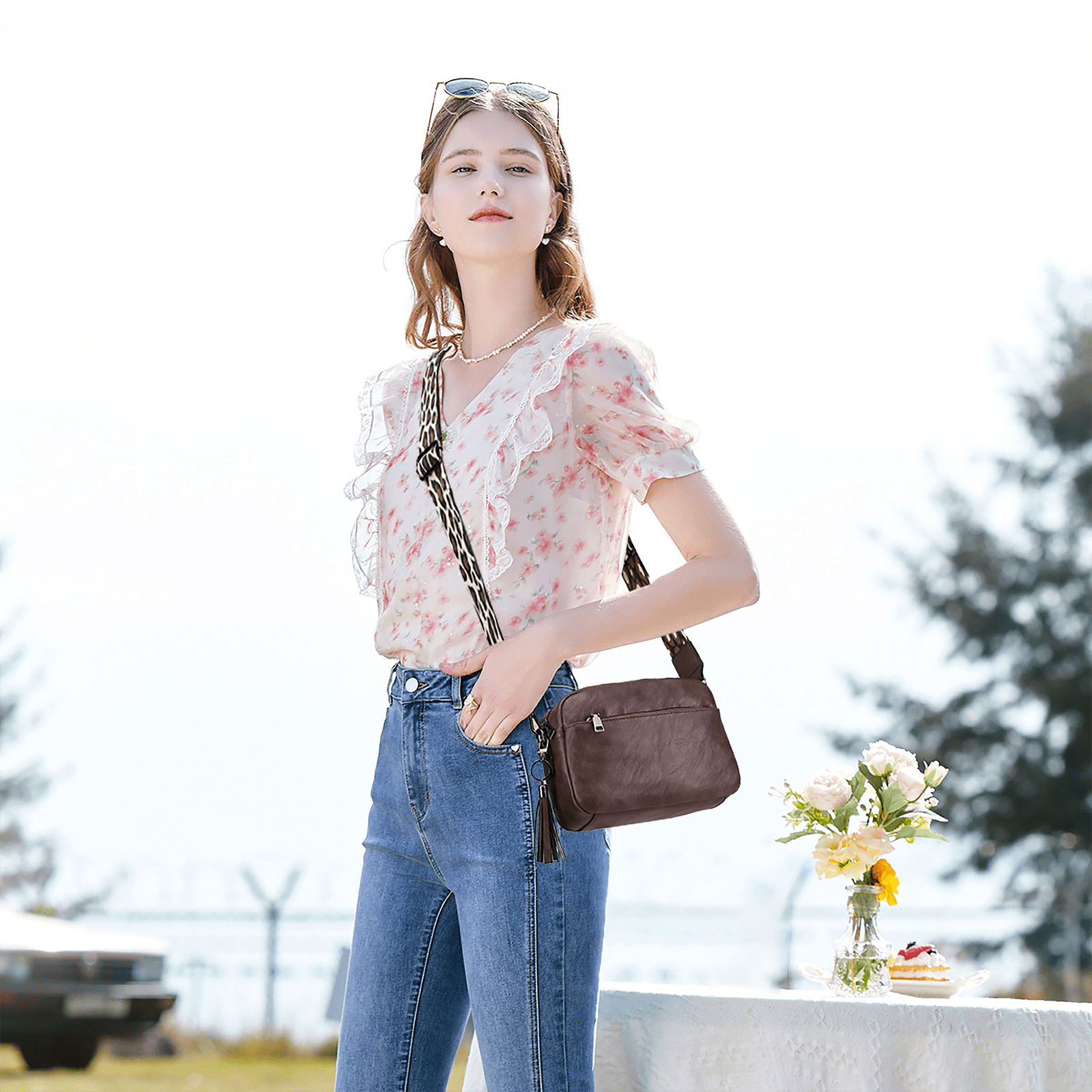 KL928 Leather Crossbody Bag for Women Ladies Wide Strap Shoulder Bag Small Purses and Handbags(Berry Purple)