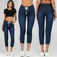 thumbnail image 2 of Summer Jeans for Women Capri Jeans for Women Women's Jogger Pants Ladies Drawstring Elastic Waist Jeans Cropped Trouser, 2 of 8