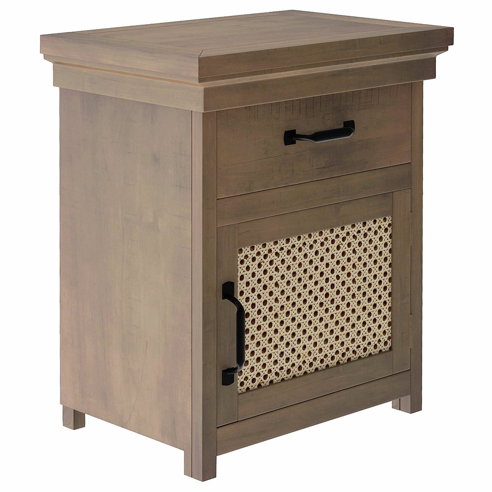 Private Jungle Rustic Nightstand with Drawer and Rattan Design Cabinet,Modern Wooden Bedside Table End Table for Living Room and Bedrooms,Natural Private Jungle Rustic Nightstand with Drawer and Rattan Design Cabinet,Modern Wooden Bedside Table End Table for Living Room and Bedrooms,Natural