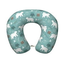 Disketp whiter Snow bear Print Travel Pillow Memory Foam Neck Pillow Support Pillow for Camping, Sleeping Rest Cushion Airplane Pillow