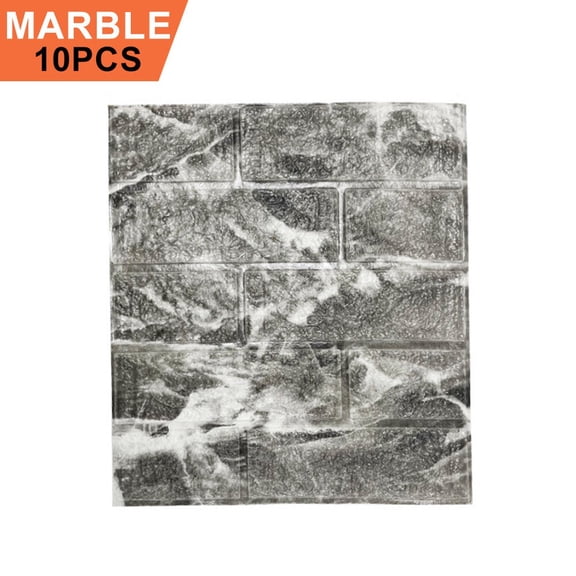 10pcs 3D Tile Brick Wall Sticker Self-adhesive Waterproof Foam Panel Wallpaper, Marbled Black-White