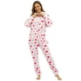 thumbnail image 7 of DHFJKG Flannel Christmas Pajamas For Women Set Jumpsuit Heart Print Long Sleeve Pockets Hooded Drawstring Zipper Onesie Loungewear Suit Cozy Homewear, 7 of 7