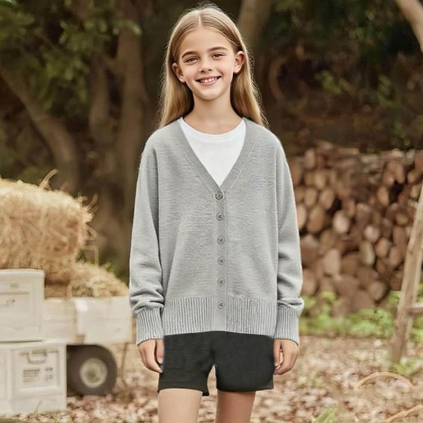 Cowsor Kids Cardigan Sweater Winter Warm V Neck Cotton Knit Sweaters Fall Fashion Long Sleeve Open Front Button Down Tops
