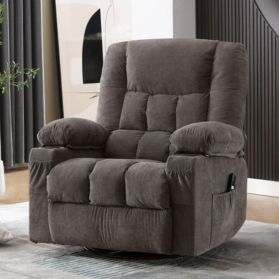 JONPONY Power Swivel Recliner Chair with Rocking Function for Adults, Oversized Rocker Recliner Single Sofa with Ergonomic, Side Pocket, Two Cup Holders for Living Room,Gray