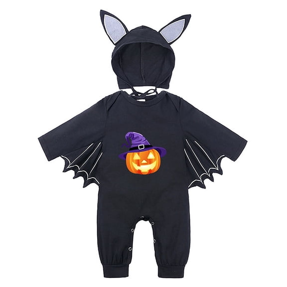 WIBACKER 3M-24M Infant Unisex Baby Halloween Dress Up Clothes Bat Wings Romper with Cap Newborn Animal Costumes