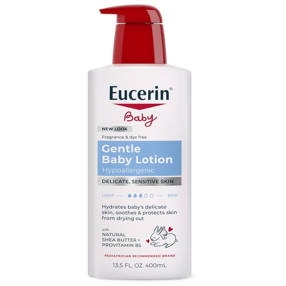 Eucerin Baby Lotion with Provitamin B5 and Shea Butter, Hypoallergenic, Fragrance Free, 13.5 fl oz