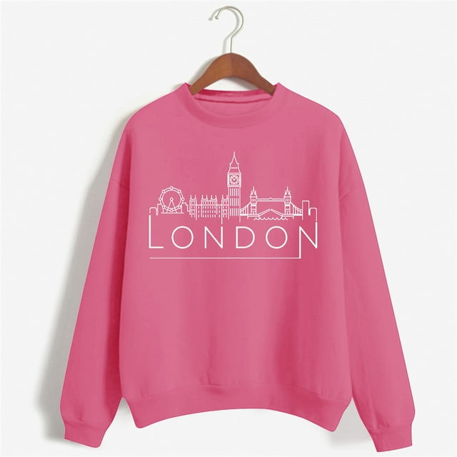 Women's Solid Round Neck Long Sleeved LONDON Printed Hoodie