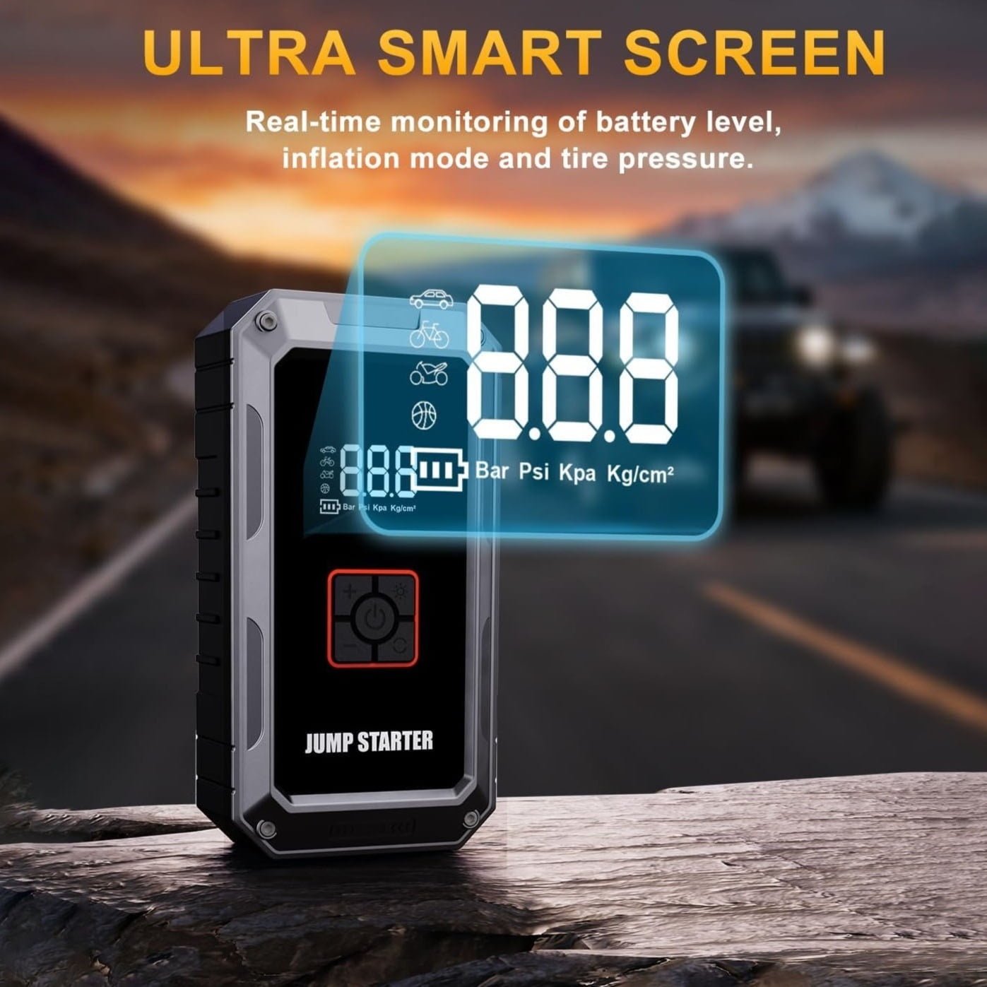 Oandys 4500A Car Jump Starter with 150PSI Air Compressor, 12V Portable Battery Booster Pack for 9.0L Gas/8.0L Diesel Engines, with LED Display, Emergency LED Light & Power Bank Function