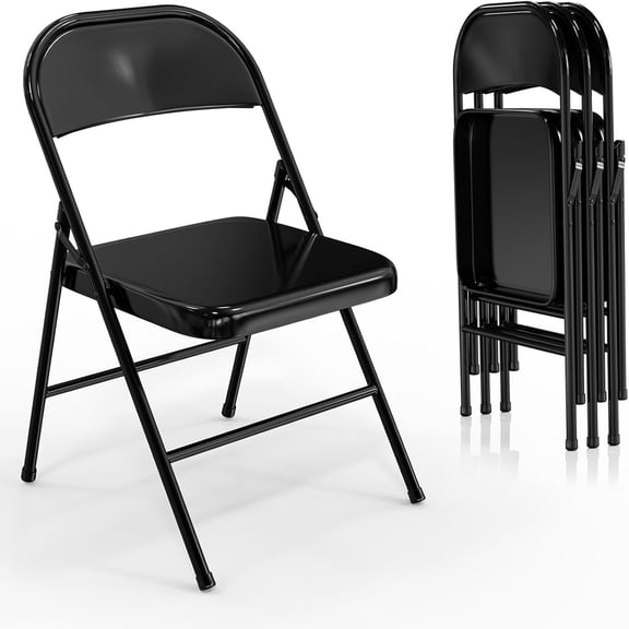4 Pack All-Steel Metal Folding Chairs, Black Heavy Duty Metal Foldable Dining Chair with Backrest, 350 LBS Load Capacity Portable Fold Chair for Home Office Indoor Outdoor Events