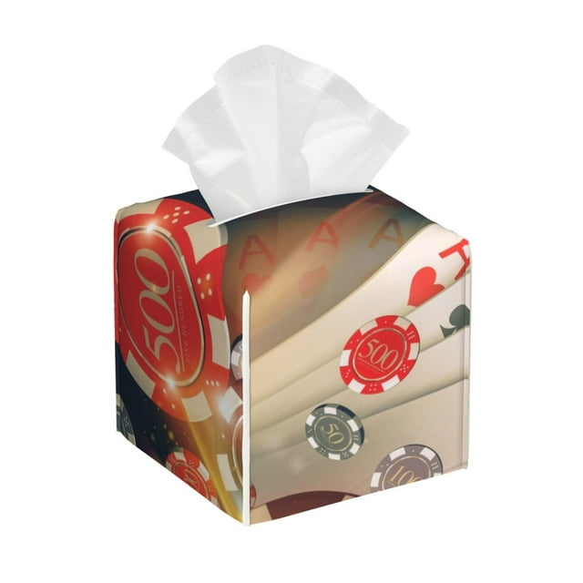 Saiise Casino Poker Chips Pattern Square Leather Tissue Box Cover for Home Office Car Table, PVC Waterproof Durable Stylish Design
