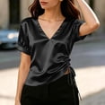 thumbnail image 4 of cocolona Womens Summer Satin Tops V Neck Short Sleeve Drawstring Side Slim Fit Shirt Trendy Casual Solid Color Blouses, 4 of 5