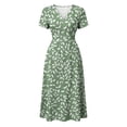 thumbnail image 6 of Sundresses for Women Wrap Tummy Control A-Line Midi V-Neck Short Sleeve Dress Casual Summer Beach Vacation Dress, 6 of 7