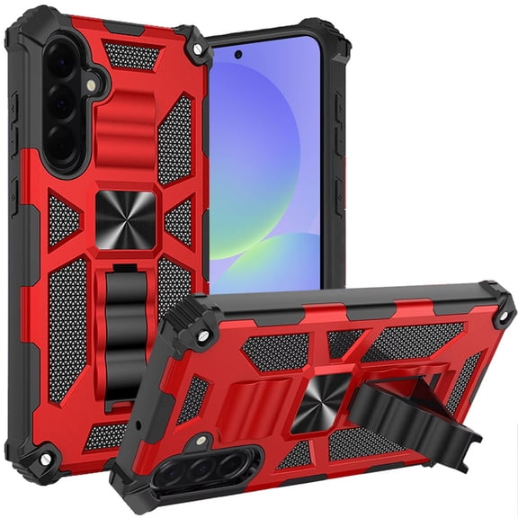 For Samsung Galaxy A37 / A36 Machine Design Hybrid with Kickstand - Red