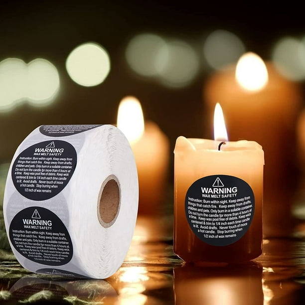 120 Pcs Candle Warning Stickers 38mm/1.5 Round Candle Jar Container Labels  Wax Melting Safety Stickers Candle Making Stickers,Black Background Sticke