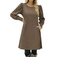 thumbnail image 2 of jinghuiyue Women Dresses Puff Long Sleeve Crew Neck Tunic Dress with Pockets Casual Knitted Pullover Dress L, 2 of 5