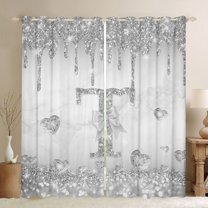Manfei Bling Monogrammed T Curtains Pack of 2 (42x84 Each) for Girl, Grey Fashion Watercolor Marble Curtains Blackout, Chic Sequin Print Bedroom Curtains, Curtains and Drapes Bedroom Decor