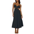 thumbnail image 5 of Raccmtaty Summer Dresses for Women 2024 Summer Midi Cami Dress Solid Color Spaghetti Strap V-Neck Cutout Beach Flowy Dress, 5 of 5