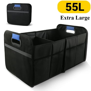 cyrico Trunk Organizer for Car, Large Capacity Car Trunk Storage Organizer with Reinforced Handle and Non-slip Bottom, Black Collapsible Dual-Compartment Organizer for Any Cars and SUV