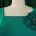 thumbnail image 6 of AURA Plus Size Square Neck A Line Midi Dress High Waist Large Skirt Bell Sleeve Solid Color Belted Dress with Flower, 6 of 9