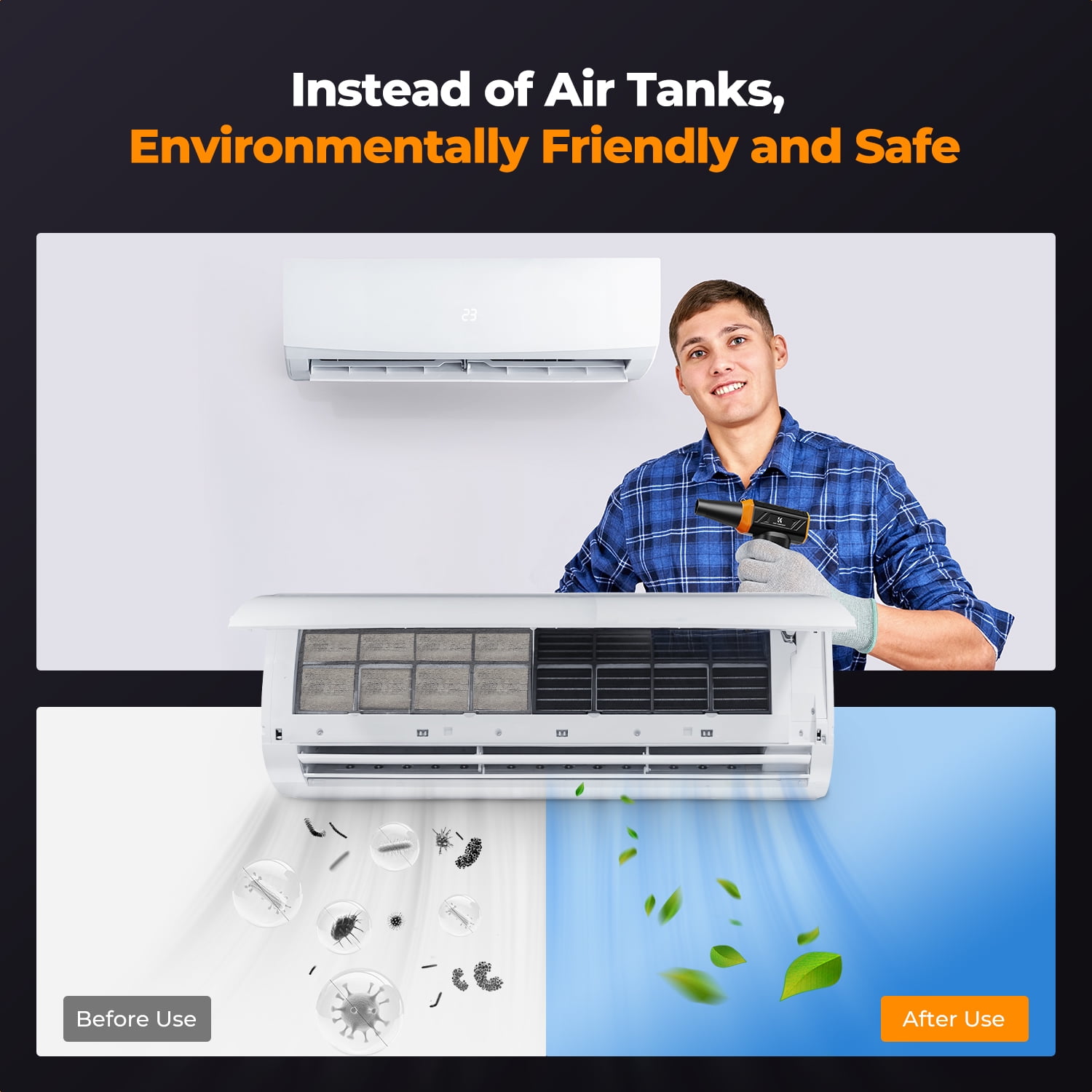K&F Concept Brushless Compressed Air Duster, 3 Gear Adjustable, Super Wind Power,Rechargeable&Portable,for Deep Computer Clean, Keyboard, Car Dry, Home