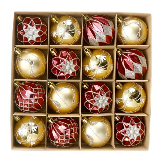 16 piezas de adornos de bolas navideñas colgantes para manualidades, regalos de fiesta decorativos Oro rojo