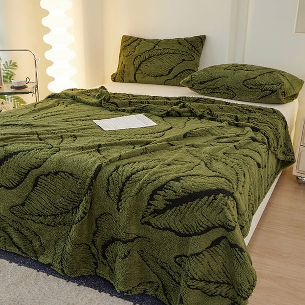 Manta Estampada de Hoja de Plátano 100x150cm Poliéster Suave y Grueso Ligera Franela Cálida para Sofá o Dormitorio Siesta Relajación, Verde/Blanco/Marrón