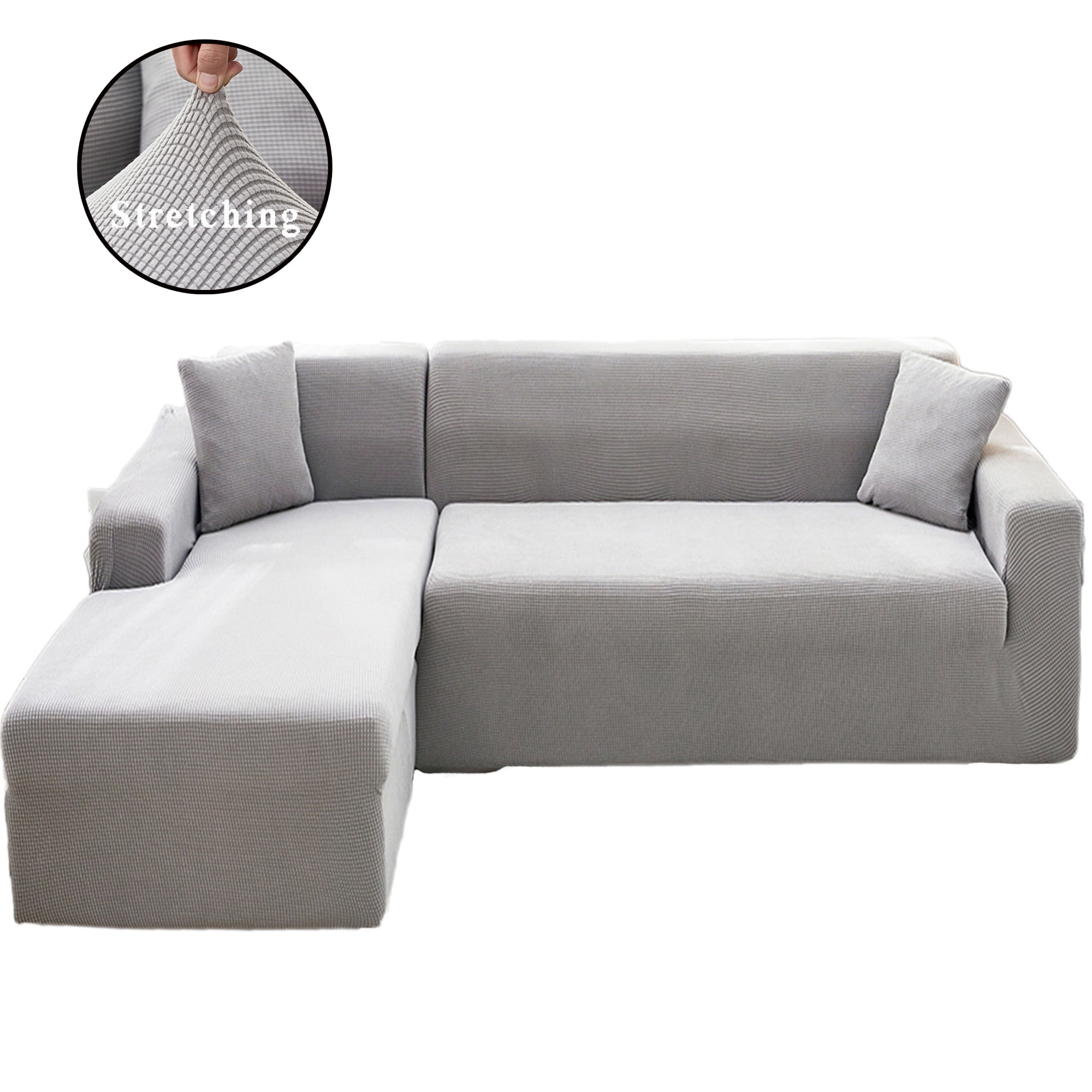 2pcs L-Shaped Jacquard Polyester Stretch Sectional Sofa Slipcovers Left Chaise