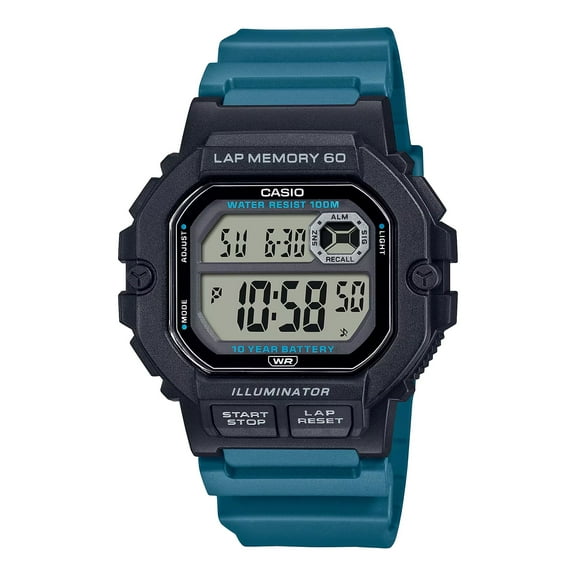 Casio Men’s Black and Teal Digital Sport Watch with Grey Dial - WS-1400H-3AVCF