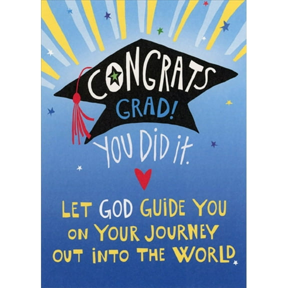 RSVP Let God Guide You : Cap on Blue Religious Graduation Congratulations Card