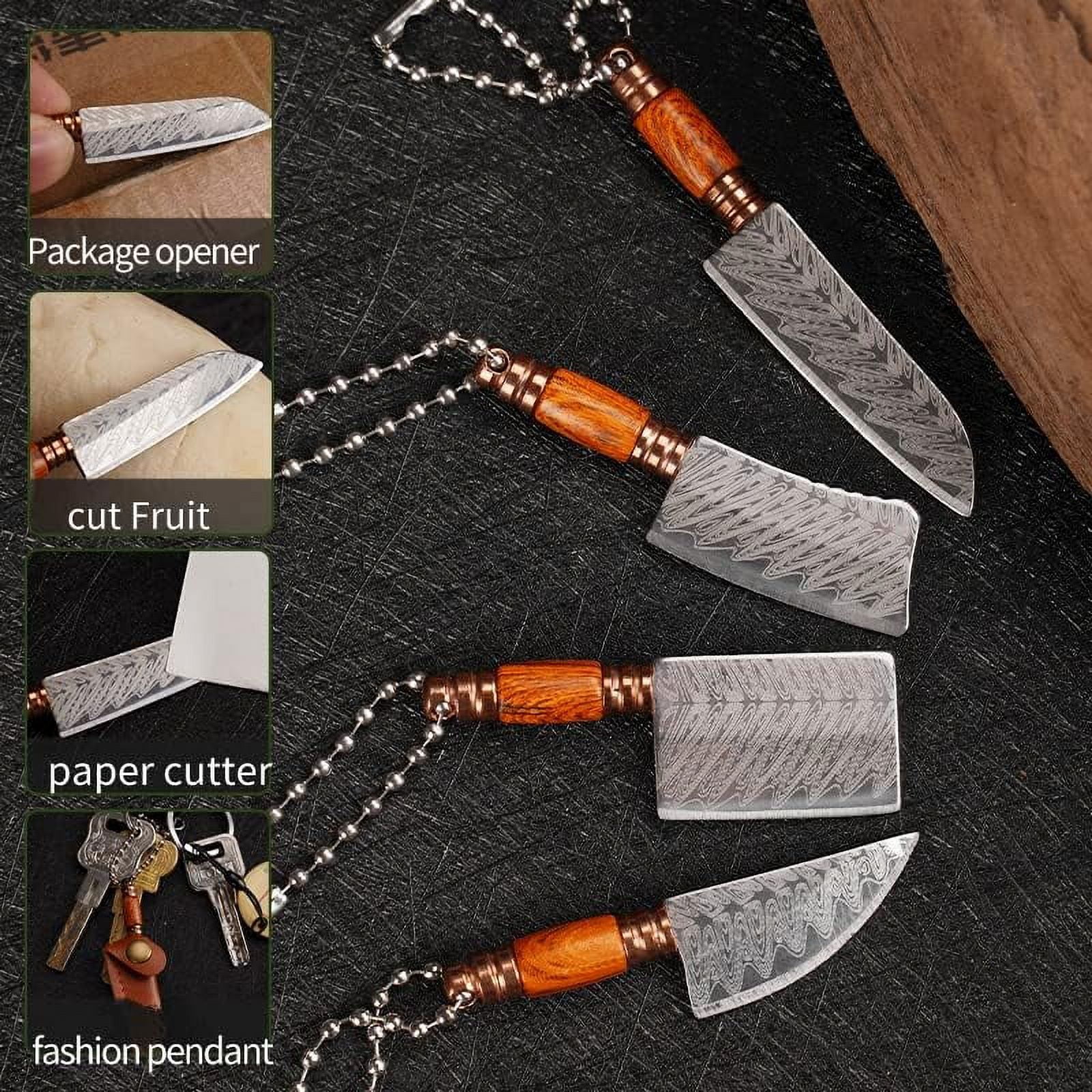 Mini knife Set, Mini Pocket knife Set, Tiny knife Chef Keychain with Sheath for Package Opener Box Cutter Letter Opener-4pcs